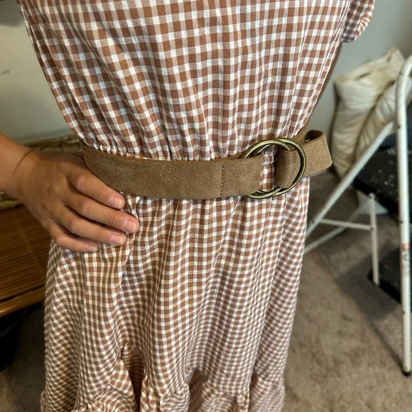 Joyfolie Brown and White Puff Sleeve asymmetrical, girls dress size 8 - Picture 3 of 9